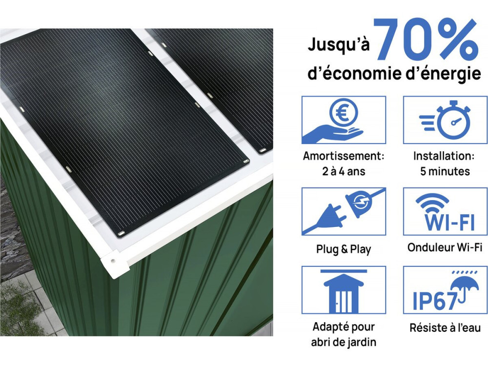 Abrigo de jardim metálico - "Rosas" - 2,71 m² com painéis solares