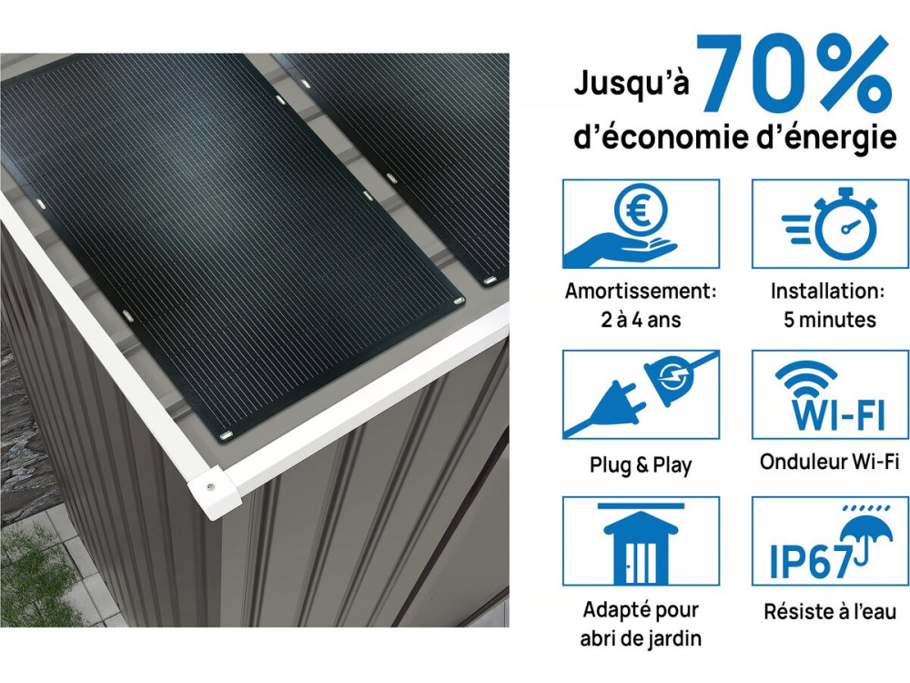 Abrigo de jardim metálico "Dallas" - 15,16m² com painel solar