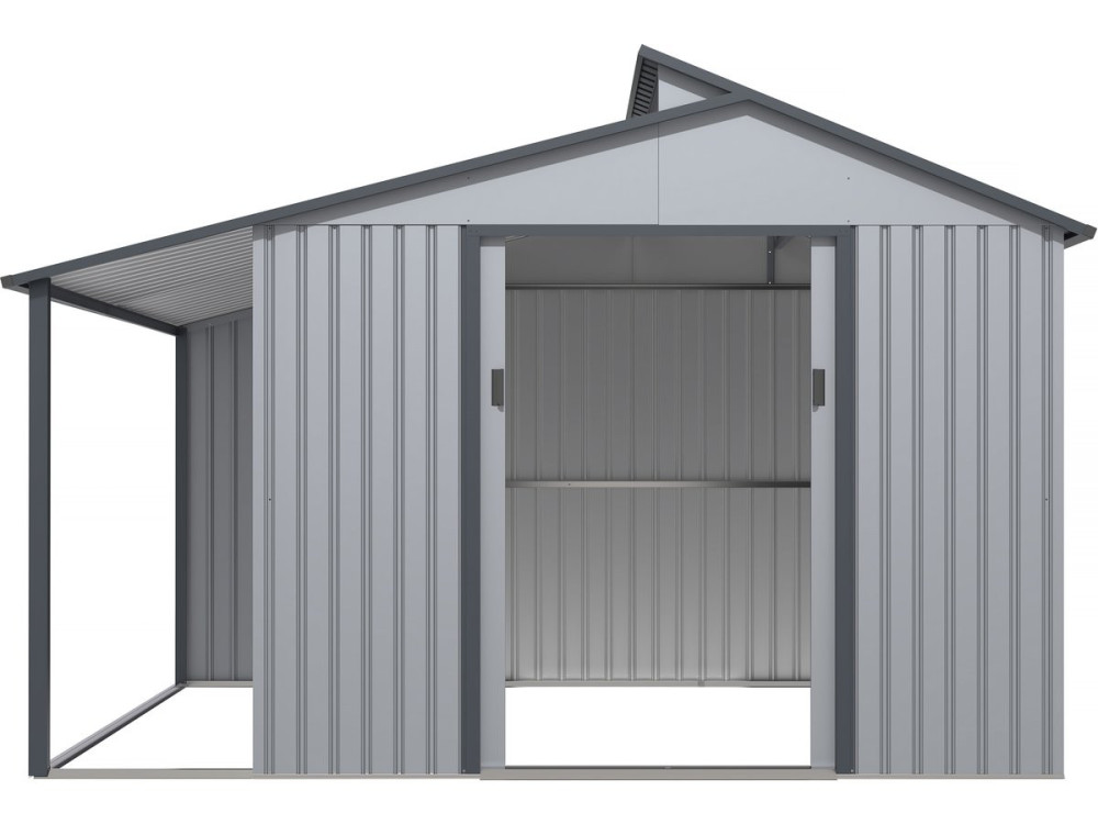 Abrigo de jardim em metal com pérgula "Madras" - 9,12 m² - 355 x 257 x 237 cm - Cinza