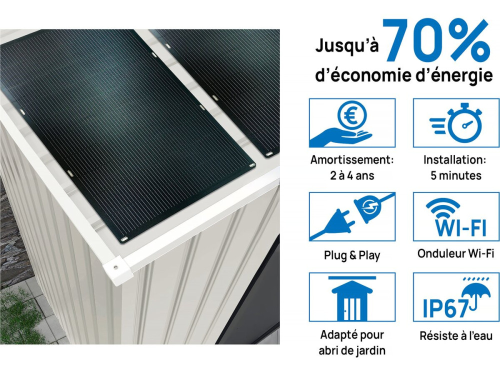 Telheiro de jardim metálico em Nebraska - 4,07 m² com painéis solares