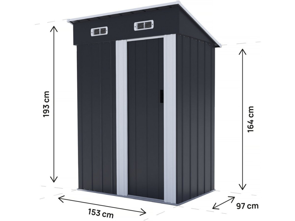 Telheiro metálico para jardim "Memphis" com porta de correr - 1,36 m² - Cinzento