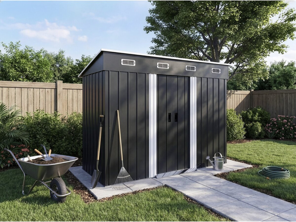 Telheiro metálico para jardim "Denver" de um só piso - 3,32 m² - Cinzento
