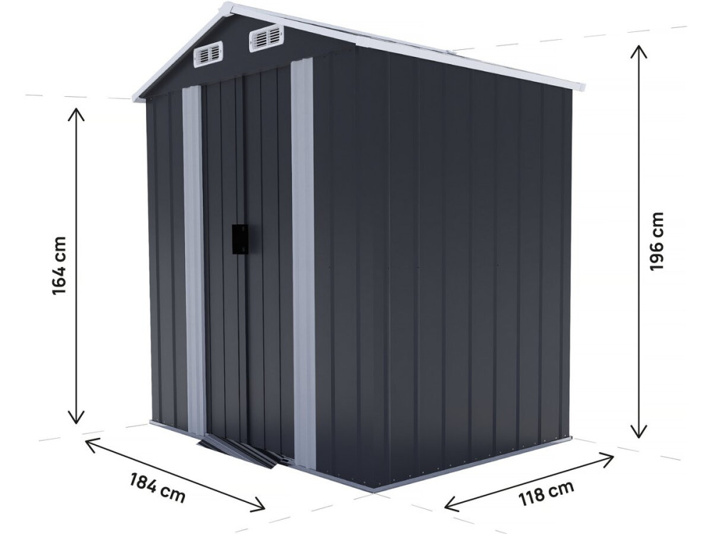 Telheiro metálico para jardim "Boston" com porta de correr - 2,17 m² - Cinzento