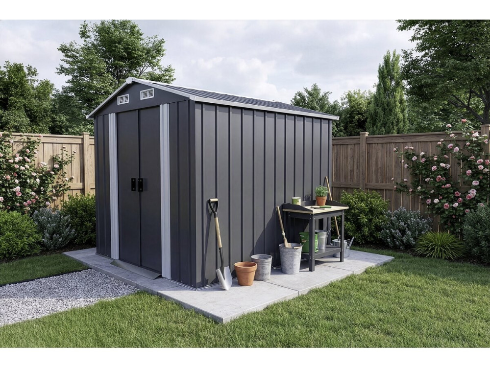 Telheiro metálico para jardim com portas de correr "Boston" - 4,12 m² - Cinzento