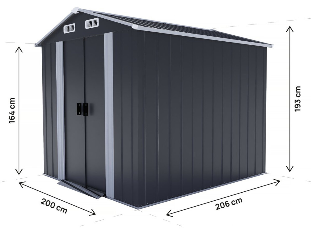 Telheiro metálico para jardim com portas de correr "Boston" - 4,12 m² - Cinzento