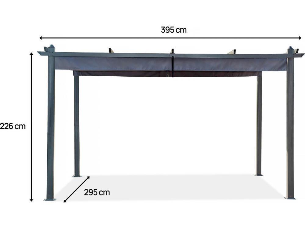 Pérgula de alumínio com teto retrátil - 3 x 4 m - Cinza antracite