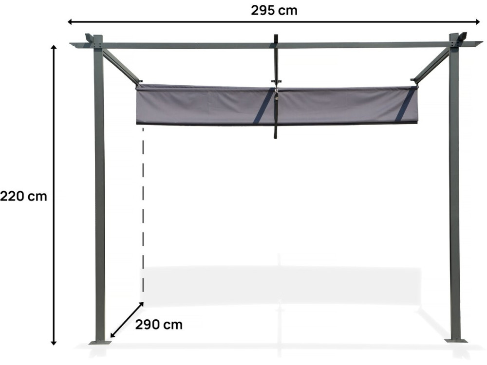 Pérgula inclinada com teto retrátil - 3 x 3 m - Cinza antracite
