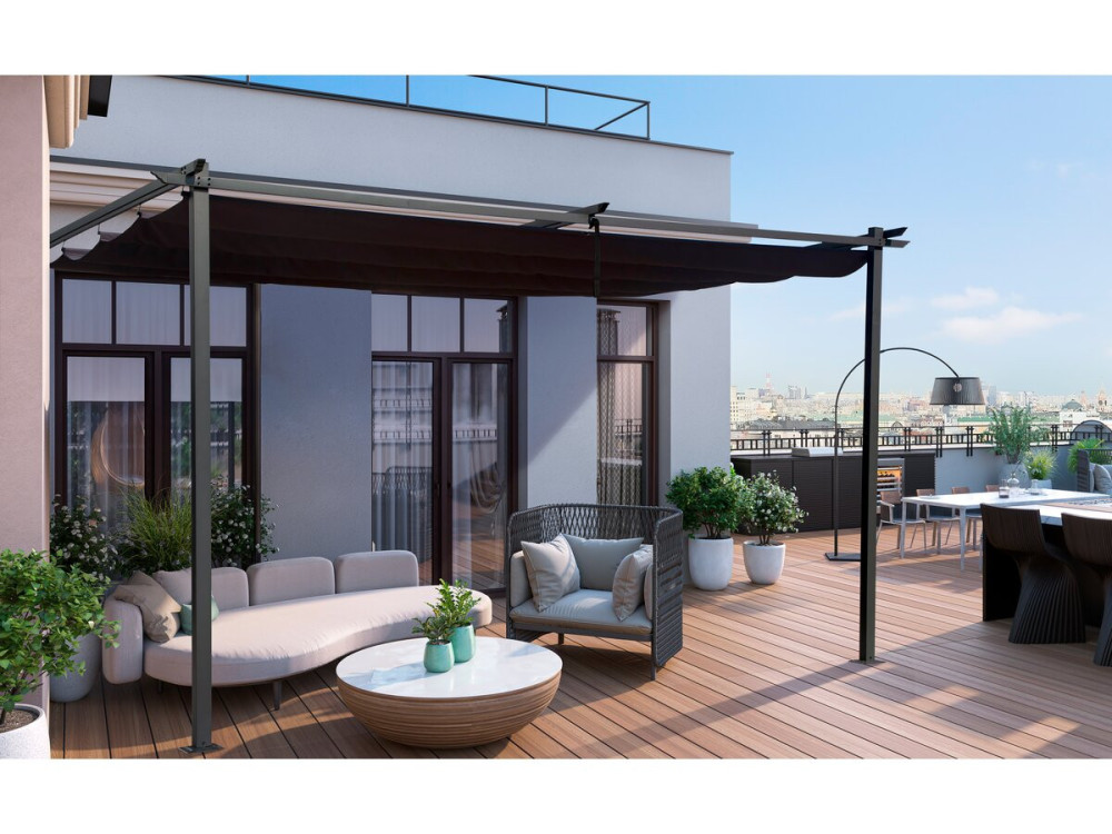 Pérgola inclinada com teto retrátil - 3 x 4 m - Cinza antracite