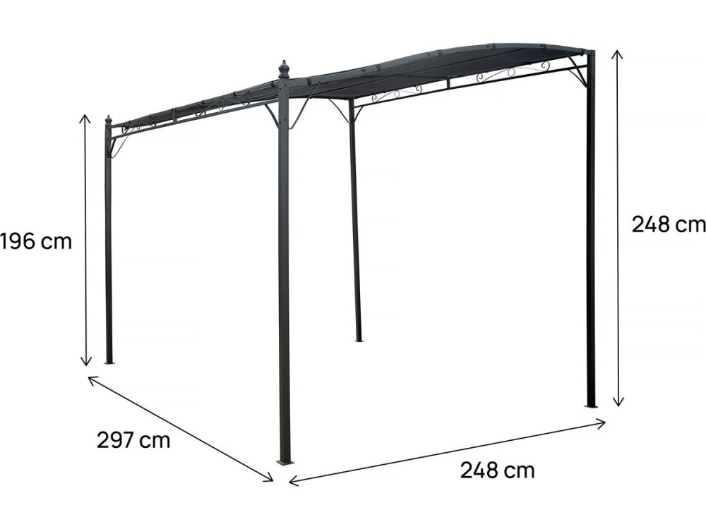 Pérgula metálica inclinada inclinada - 3 x 2,5 m - Cinza