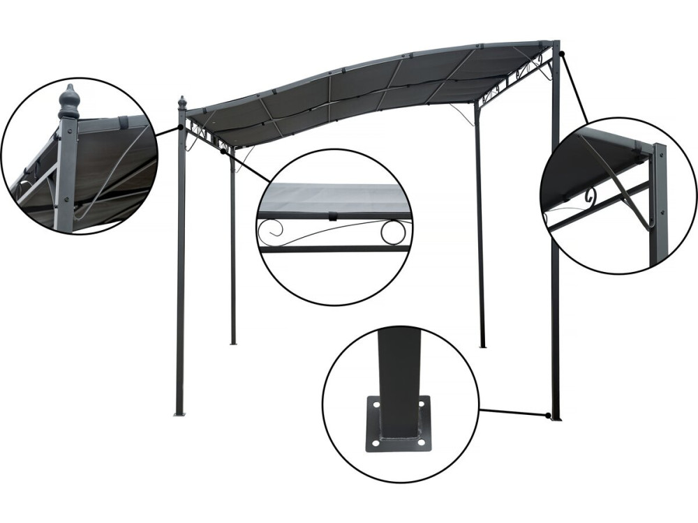 Pérgula metálica inclinada inclinada - 3 x 2,5 m - Cinza