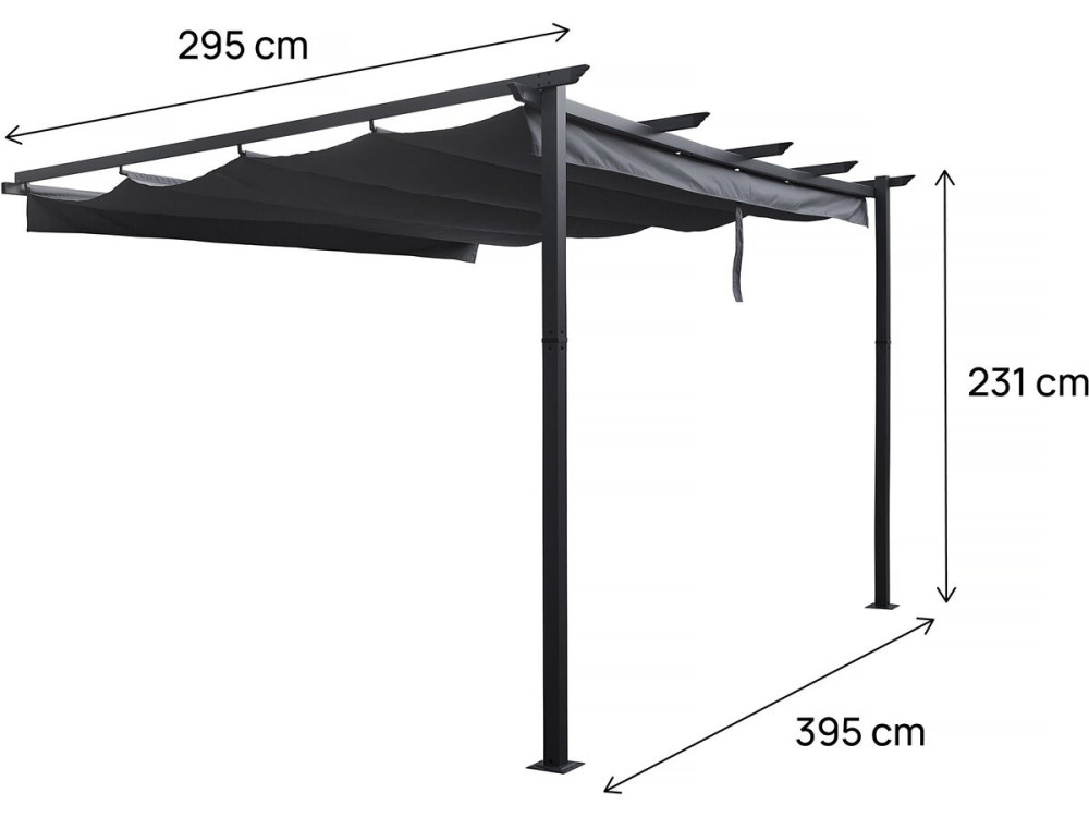 Pérgula de alumínio com teto retrátil - 3 x 4 m - Cinza