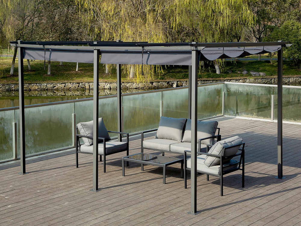 Pérgola metálica com teto retrátil - 3 x 6 m - Antracite