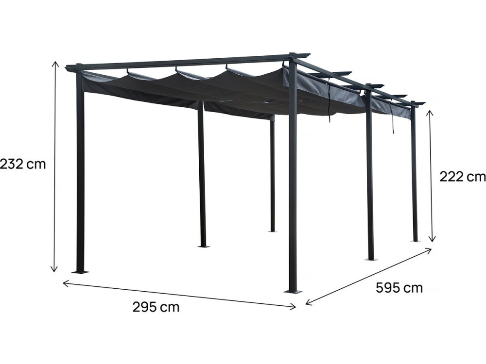 Pérgola metálica com teto retrátil - 3 x 6 m - Antracite