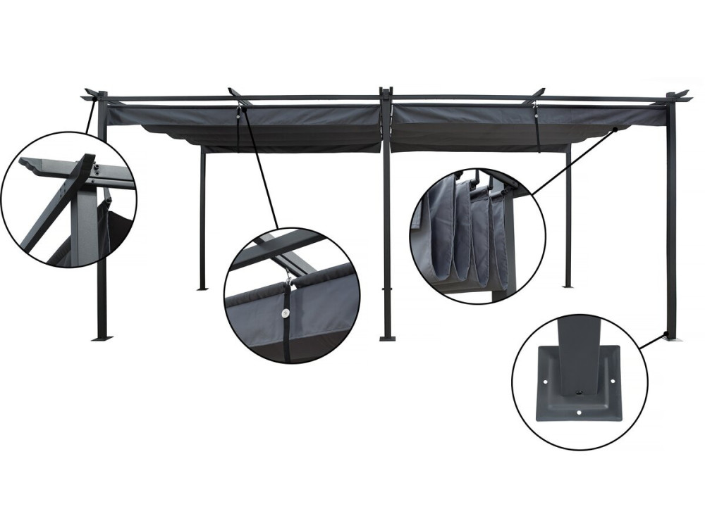 Pérgola metálica com teto retrátil - 3 x 6 m - Antracite