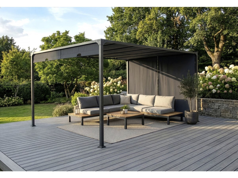 Pérgola com teto metálico deslizante "Courtenay" - 3 x 4 m - Cinzento