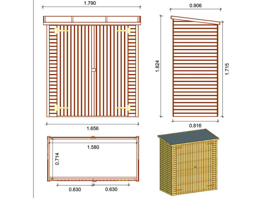 Abrigo de Jardim de Madeira para Encostar no Muro/Parede "Lipki" - 1.79 X 0.90 X 1