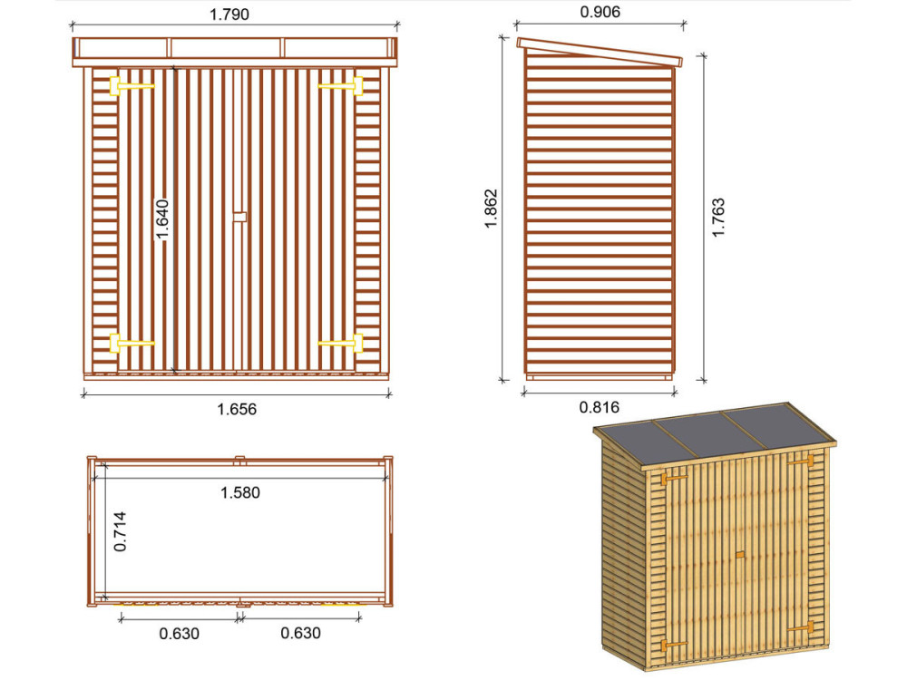 Abrigo de Jardim para Encostar no Muro/Parede - "Lipki" - 1,79 x 0,90 x 1,76 / 1,86 m - 1,62 m² - 12 mm - Com piso
