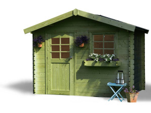 Telheiro de jardim em madeira "Sologne" - Modelo impregnado (verde) - 8,88 m² - 2,98 x 2,98 x 2,39 m - 28 mm