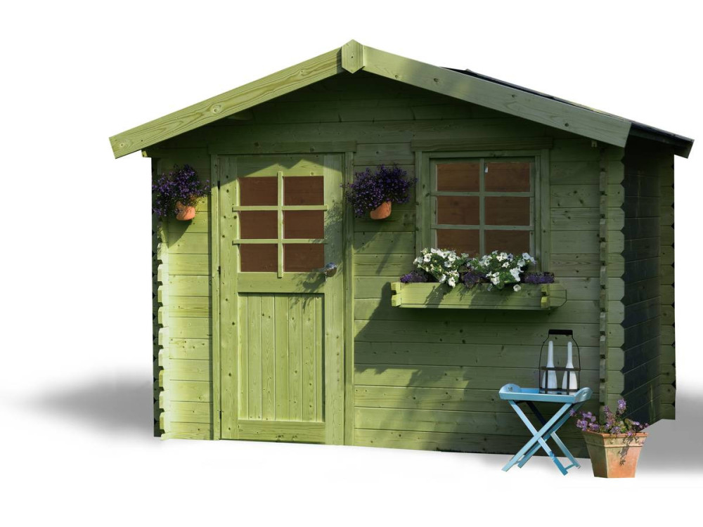Telheiro de jardim em madeira "Sologne" - Modelo impregnado (verde) - 8,88 m² - 2,98 x 2,98 x 2,39 m - 28 mm