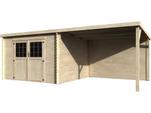 Telheiro de madeira "Eden" com extensão - 18,02 m² - 6,05 x 2,98 x 2,09 m - 28 mm