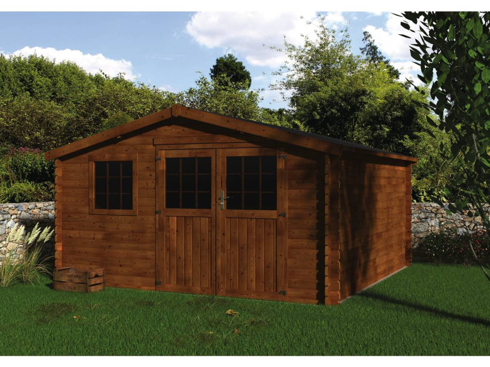 Telheiro de madeira para jardim "Vallauris" - 15,84 m² - 3,98 x 3,98 x 2,29 m - 34 mm - Acabamento castanho