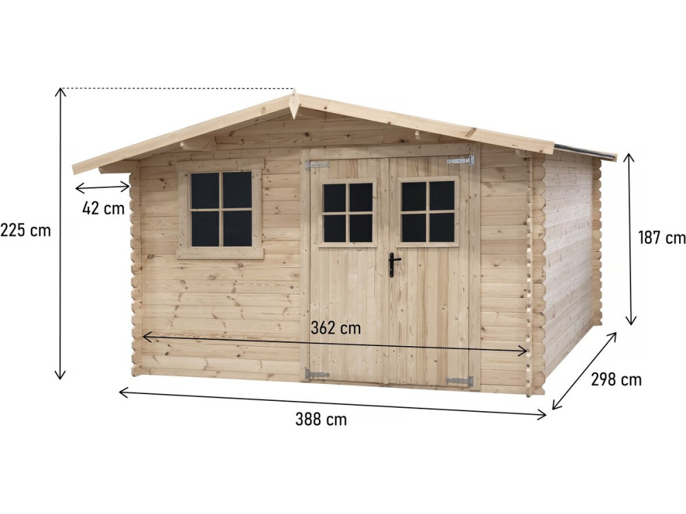 Casinha de jardim em madeira "Oz" de 14m² - 388 x 298 x 225 cm - 28 mm