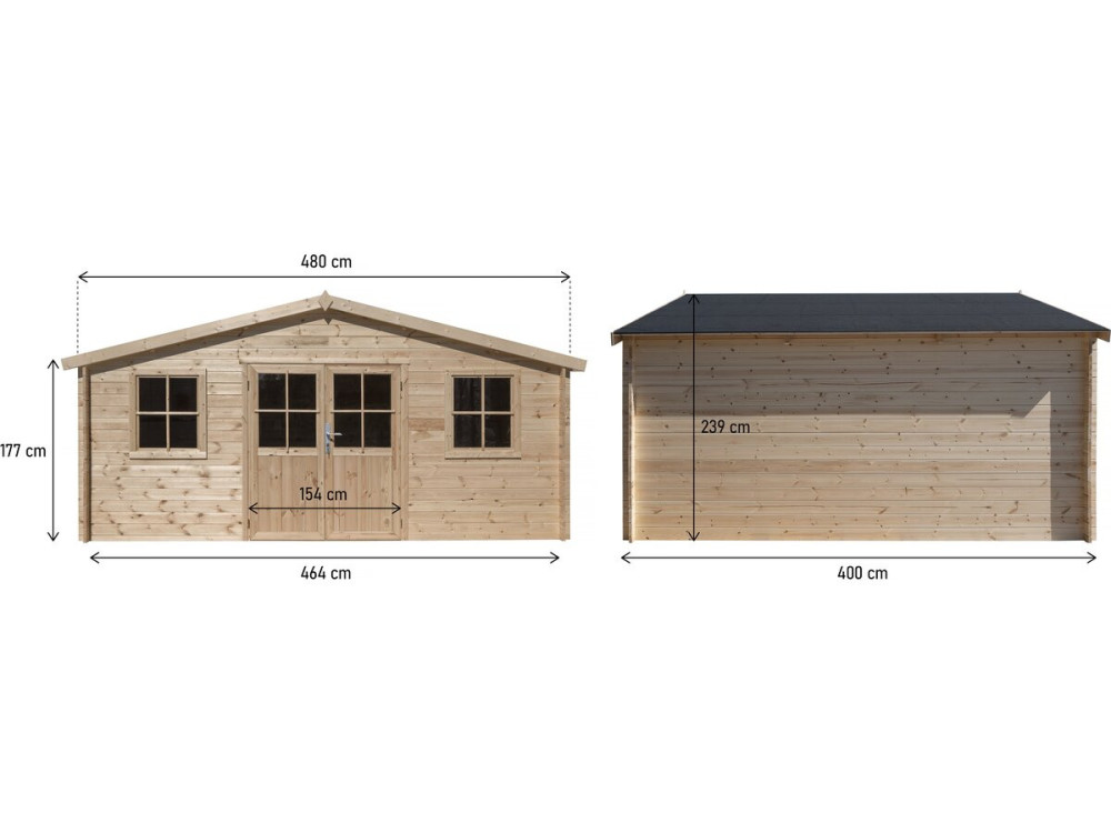 Casinha de jardim em madeira "Alex" - 20,20 m² - 4,80 x 4,00 x 2,39 m - 28 mm
