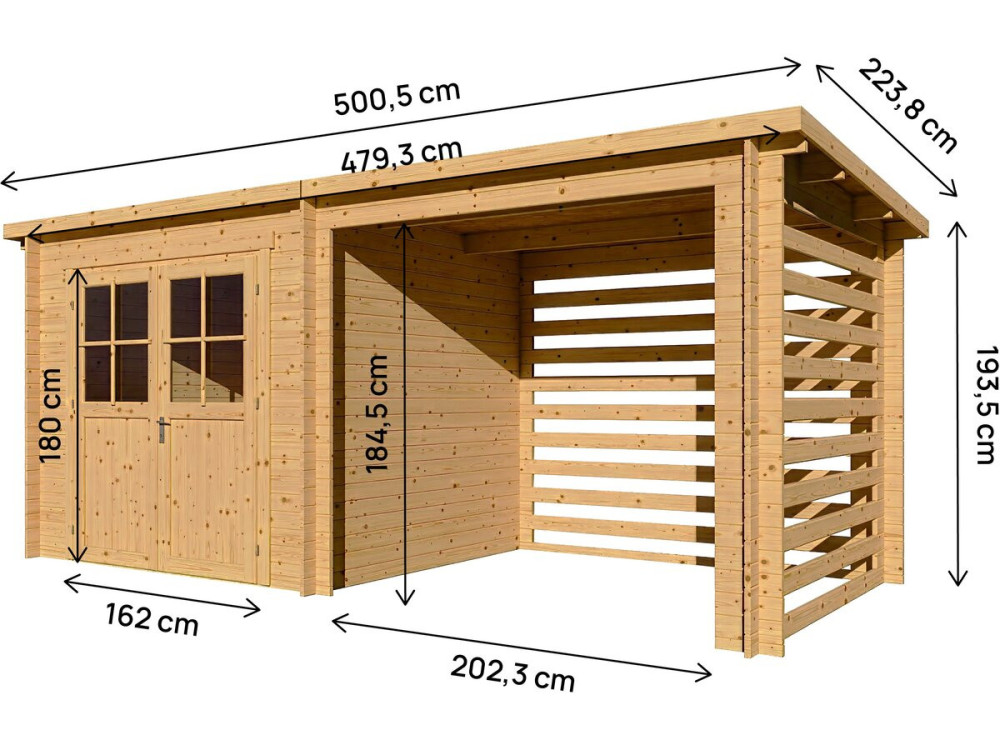 Telheiro de madeira para jardim com telheiro "Aureval" - 11m² - 2,24 x 5,01 x 2,07 m - 28 mm