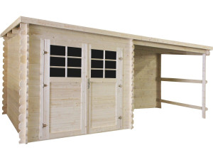 Telheiro de madeira para jardim "Montval" com toldo - 14 m² - 28 mm