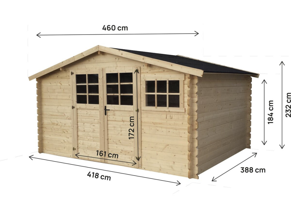 Telheiro de madeira "Rocval" - 456 x 425 x 232 cm - 19,42 m² - 28 mm