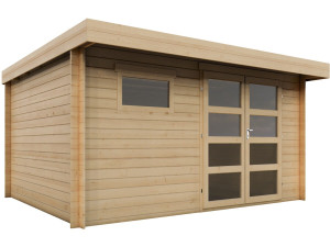 Telheiro de madeira "Oak" com teto plano - 13,1 m² - 28 mm - Bege