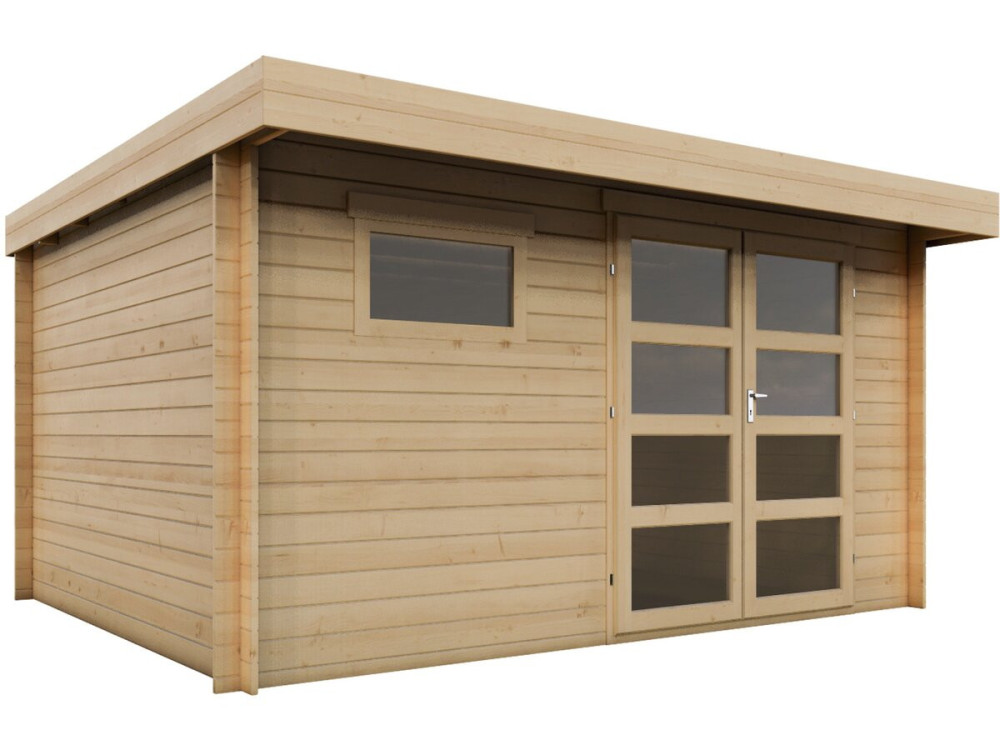 Telheiro de madeira "Oak" com teto plano - 13,1 m² - 28 mm - Bege