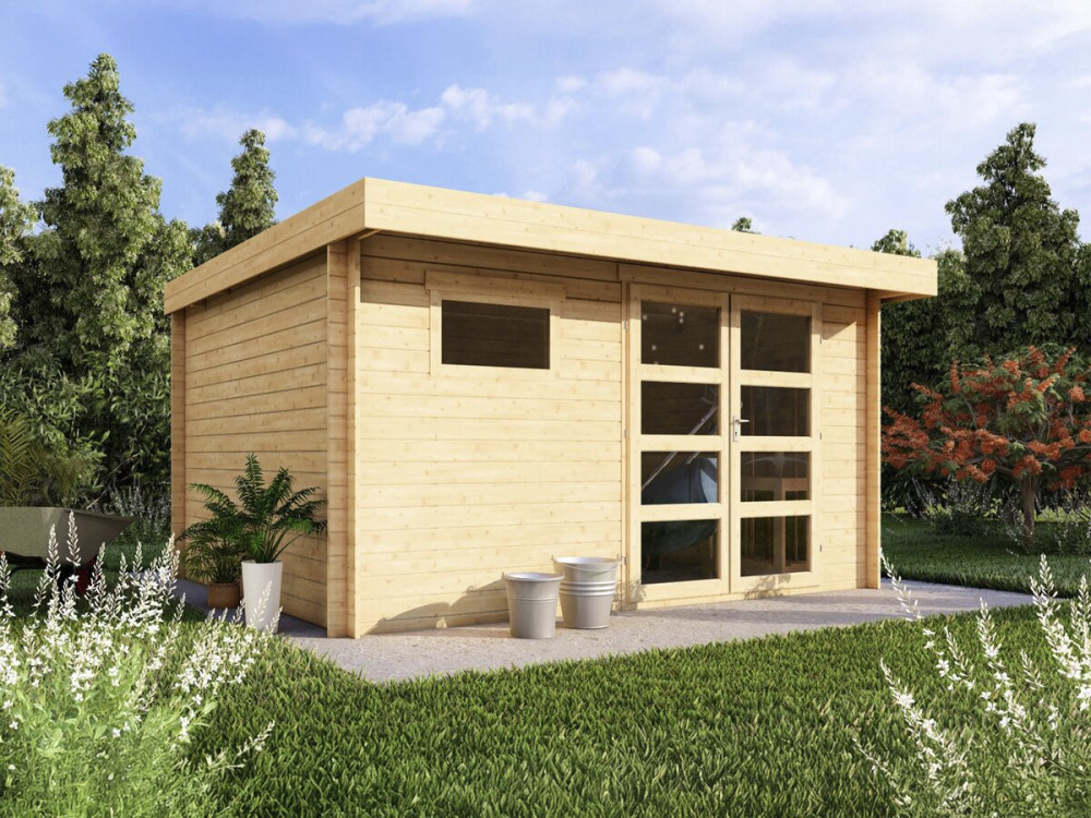 Telheiro de madeira "Oak" com teto plano - 13,1 m² - 28 mm - Bege