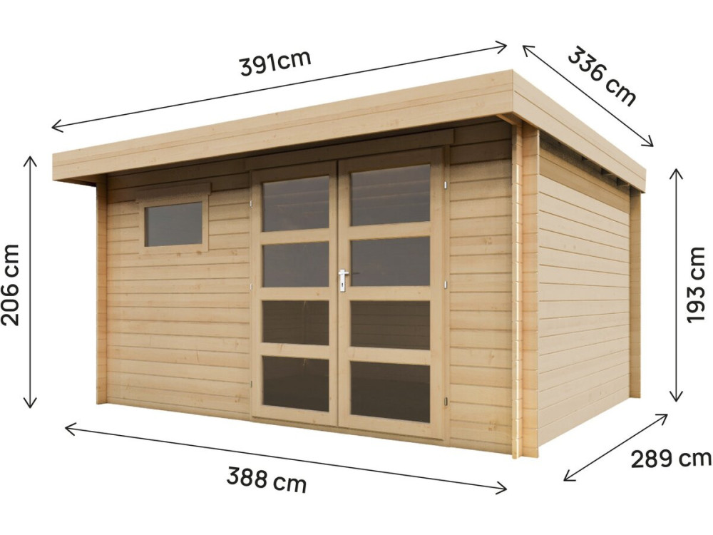 Telheiro de madeira "Oak" com teto plano - 13,1 m² - 28 mm - Bege