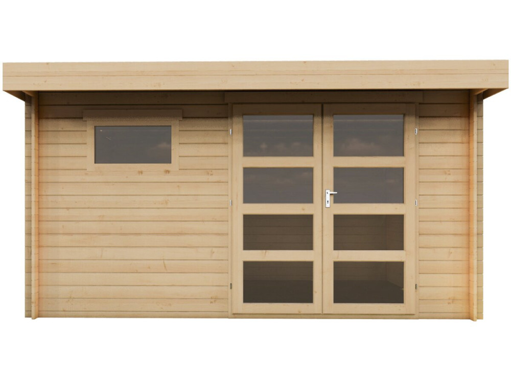 Telheiro de madeira "Oak" com teto plano - 13,1 m² - 28 mm - Bege