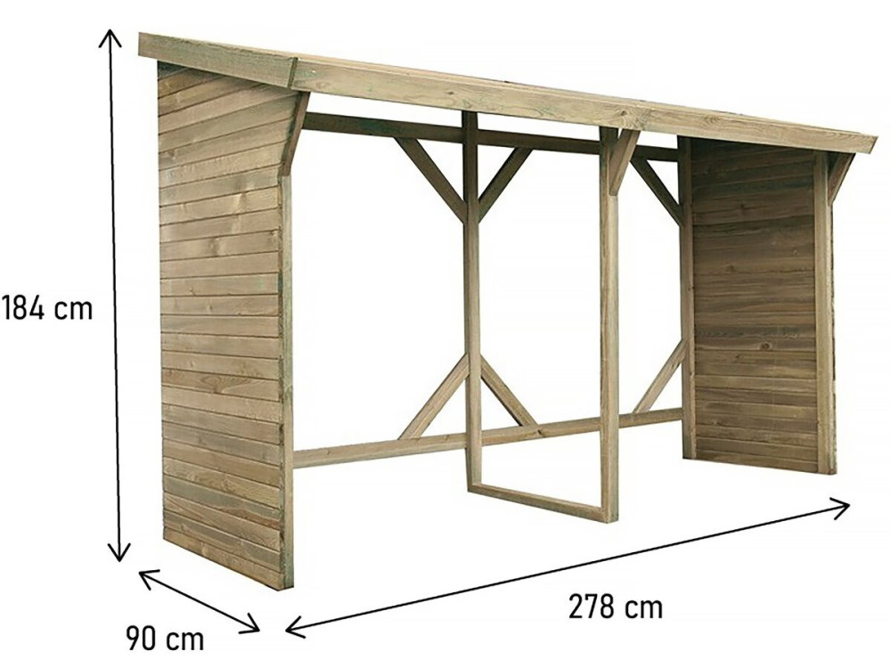 Abrigo de toras - 2,5 m² - 2,78 x 0,90 x 1,85 m - 5 Stères