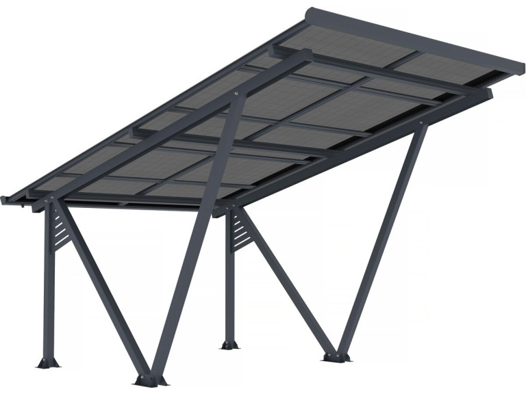Garagem solar com painéis fotovoltaicos - 366 x 575 x 366 cm - Cinza - 4,1 kW