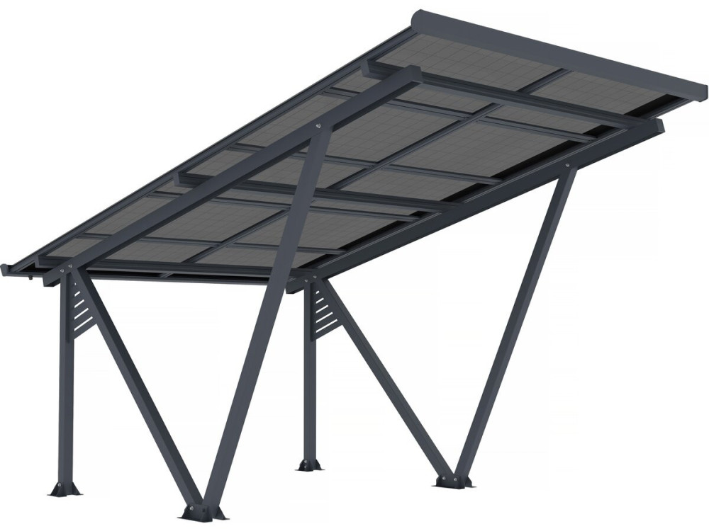Garagem solar com painéis fotovoltaicos - 366 x 575 x 366 cm - Cinza - 4,1 kW