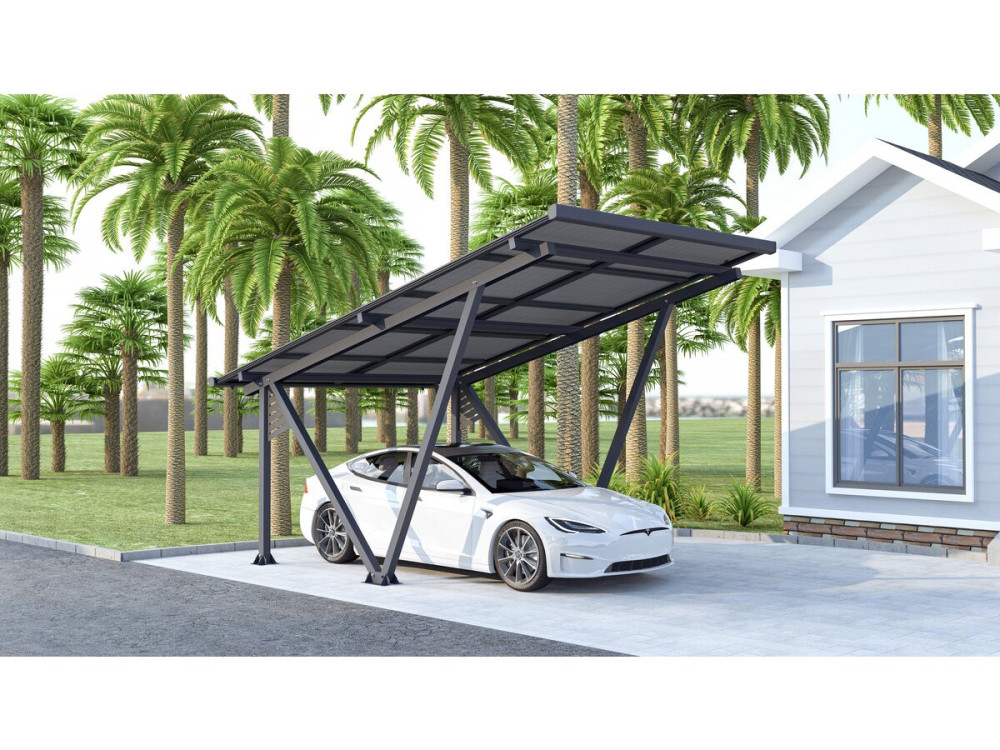 Garagem solar com painéis fotovoltaicos - 366 x 575 x 366 cm - Cinza - 4,1 kW