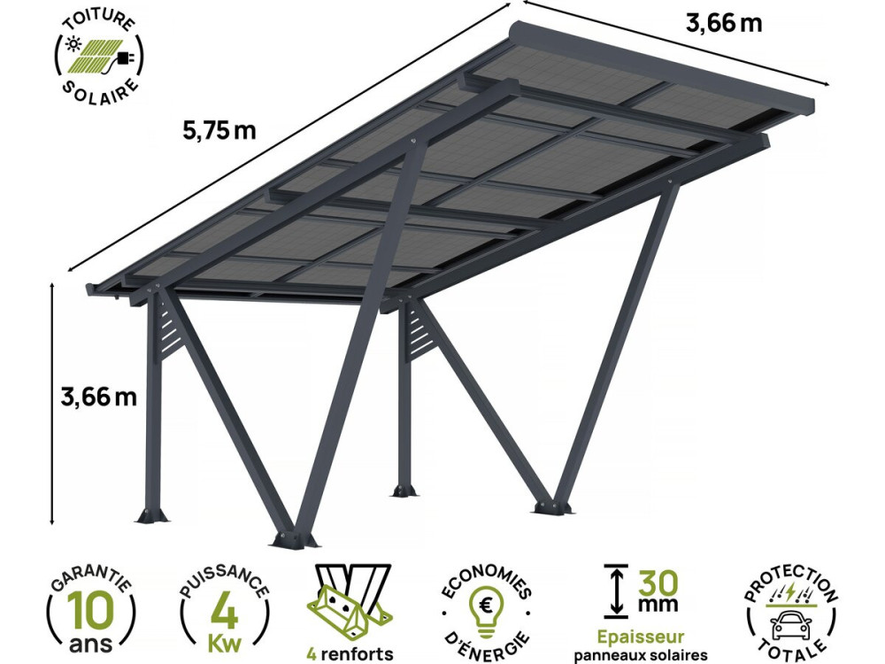 Garagem solar com painéis fotovoltaicos - 366 x 575 x 366 cm - Cinza - 4,1 kW