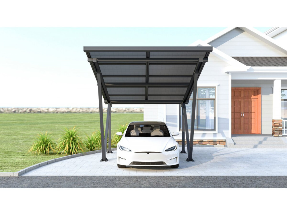 Garagem solar com painéis fotovoltaicos - 366 x 575 x 366 cm - Cinza - 4,1 kW
