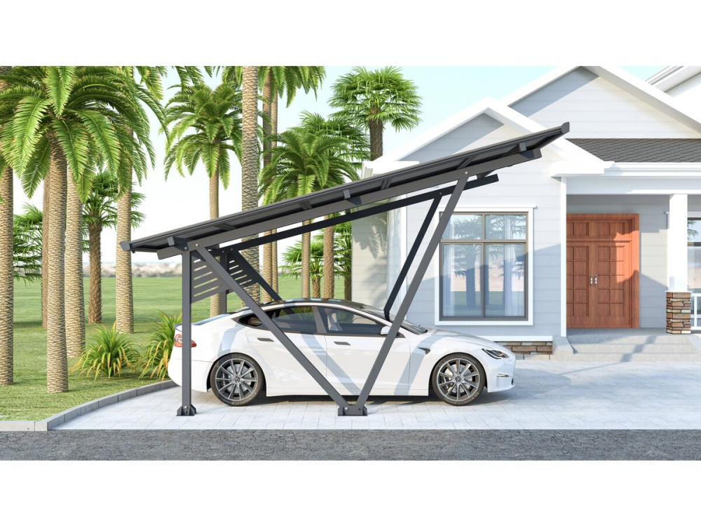 Garagem solar com painéis fotovoltaicos - 366 x 575 x 366 cm - Cinza - 4,1 kW