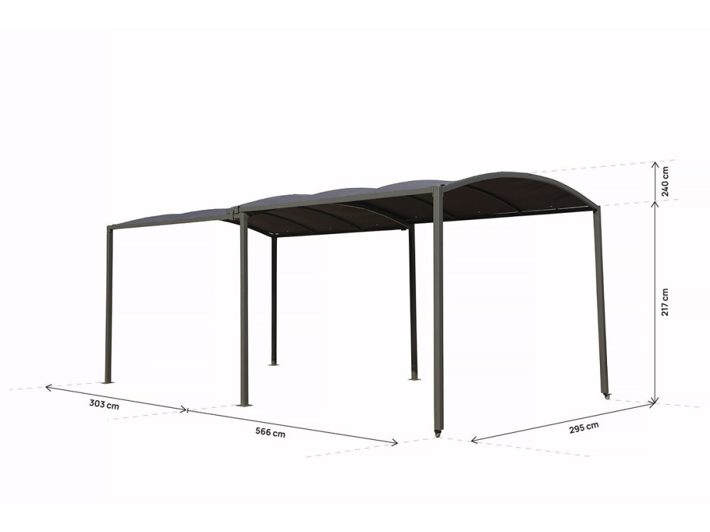 Carport metálico extensível "Mathis" - 303/566 x 295 x 240 cm - Antracite