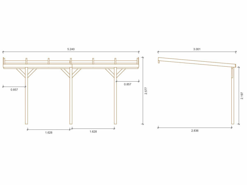 Toldo cobertura para carro "Paco 1" -  15.30 m² - 3.00 x 5.24 x 2.19/2.57 m