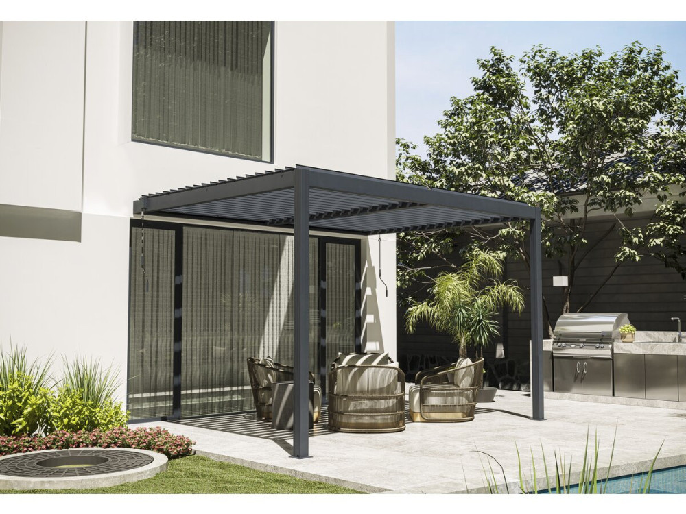 Pérgula bioclimática inclinada com LED "Windsor" - 3 x 4 m - Antracite