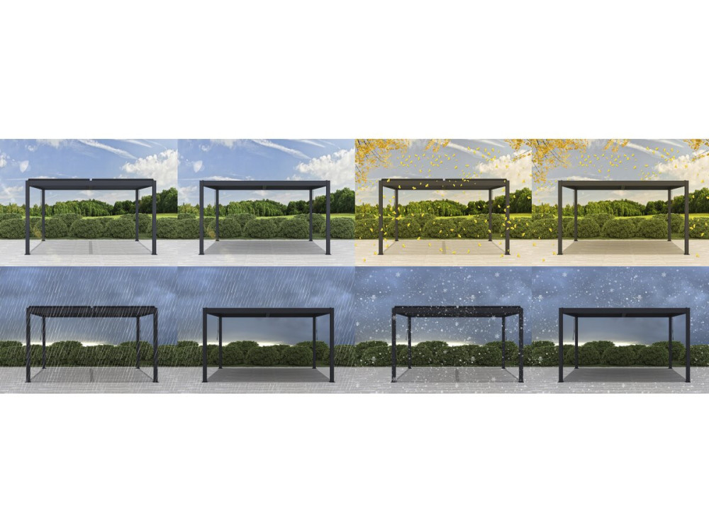 Pérgula bioclimática elétrica com LED "Windsor" em alumínio 3 x 4 - Cinza