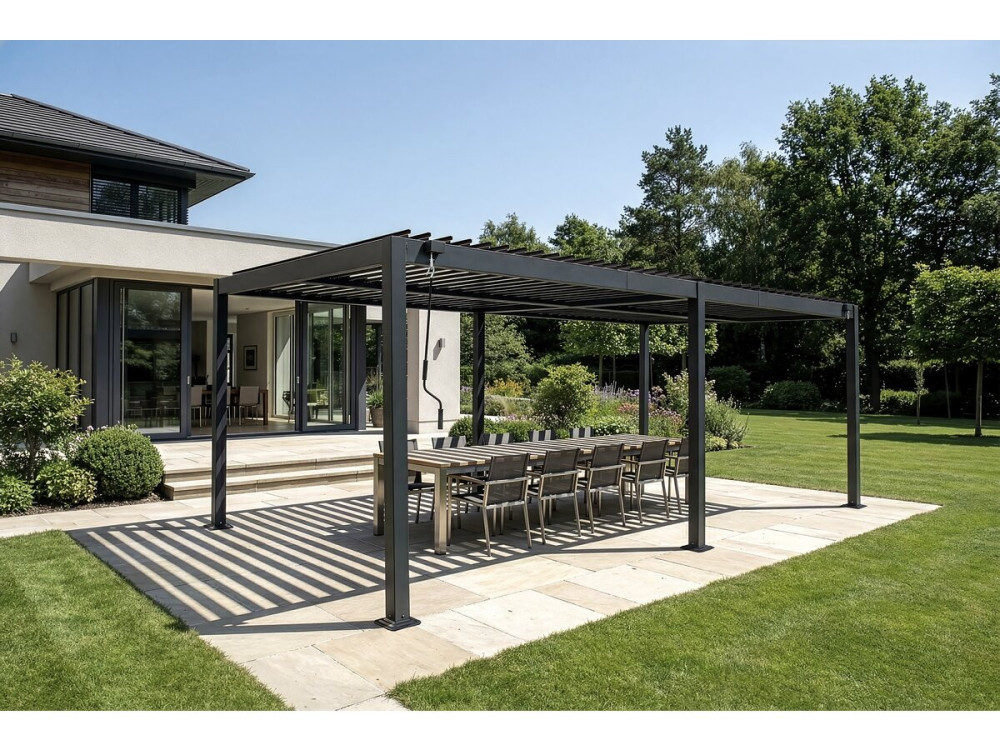 Pérgula bioclimática autoportante de alumínio "Kensington" - 3 x 6 m - Cinzento
