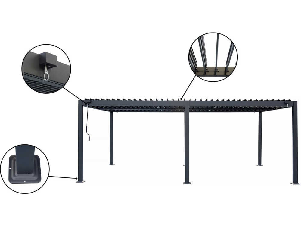 Pérgula bioclimática autoportante de alumínio "Kensington" - 3 x 6 m - Cinzento