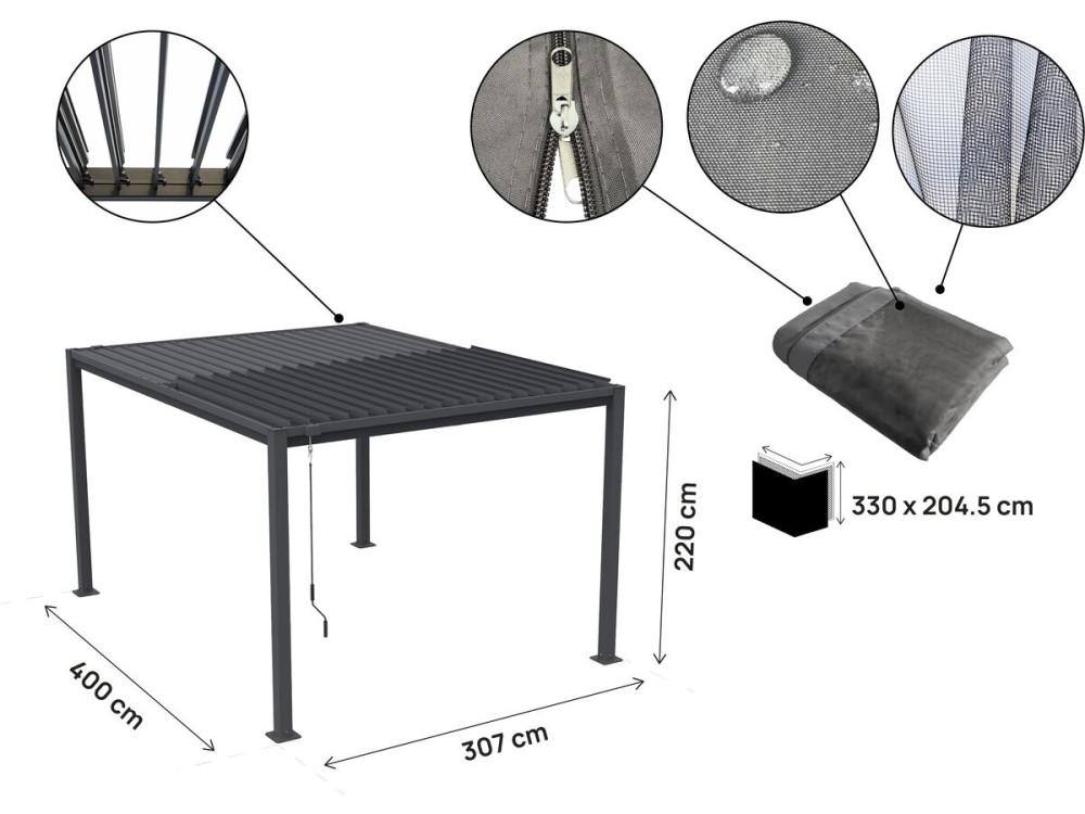 Pérgola bioclimática com cortina de aço galvanizado "Howard" - 3 x 4 m - Cinza