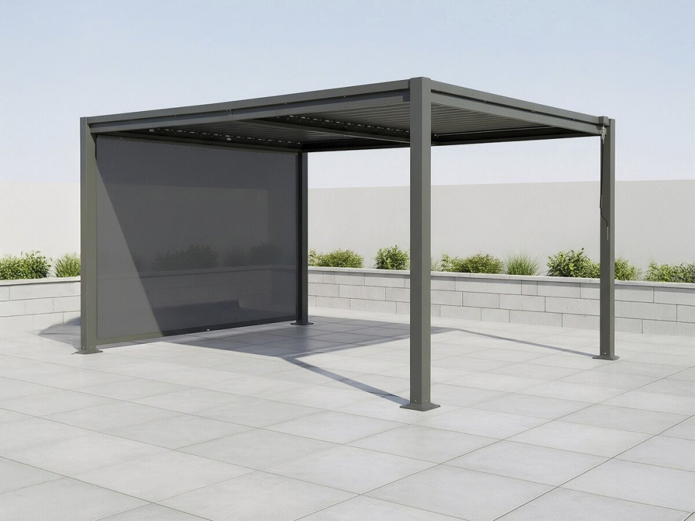 Pérgola bioclimática com toldo em aço galvanizado "Howard" - 3 x 4 m - Cinza